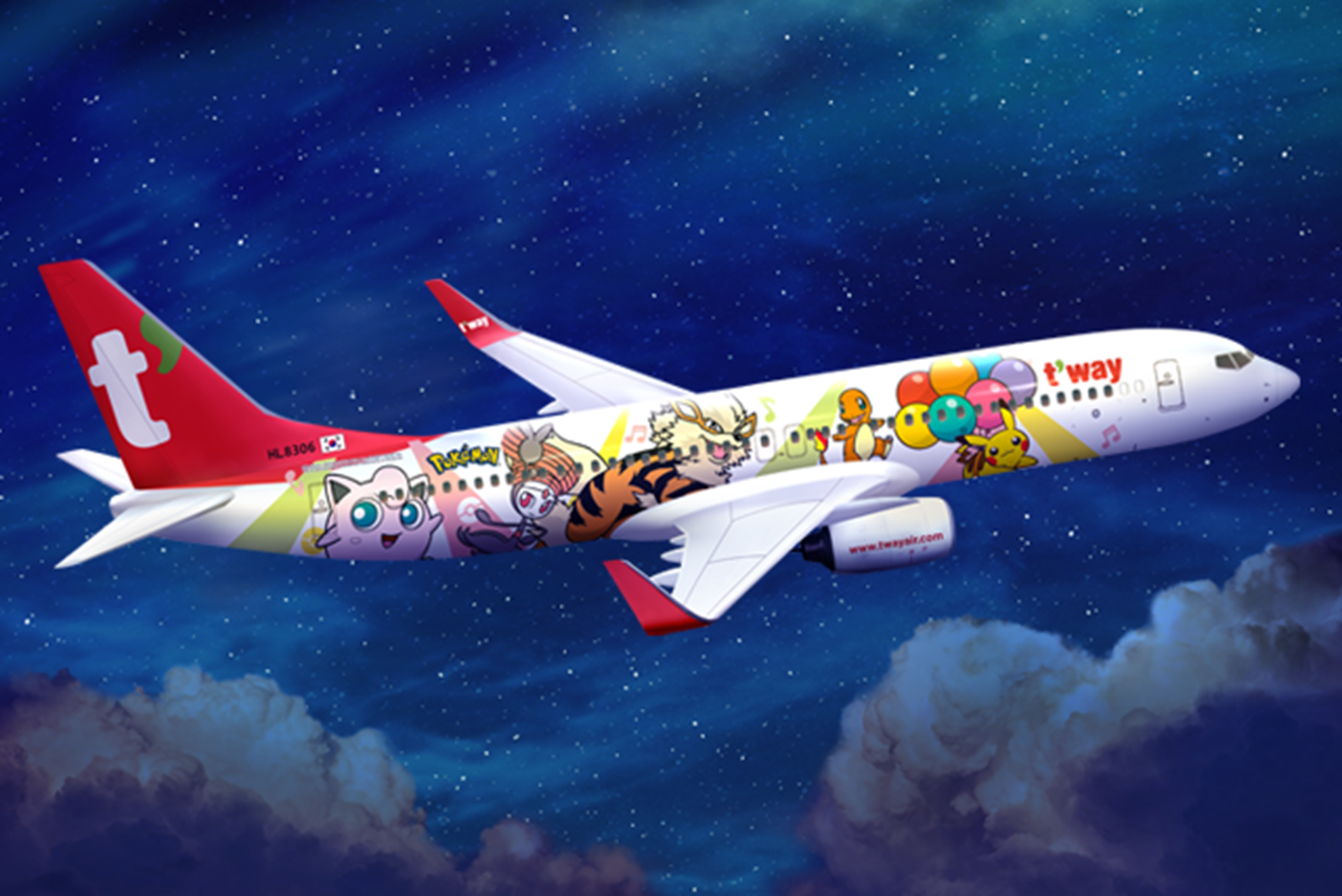 韓國德威航空「皮卡丘彩繪機 TW」啟航！